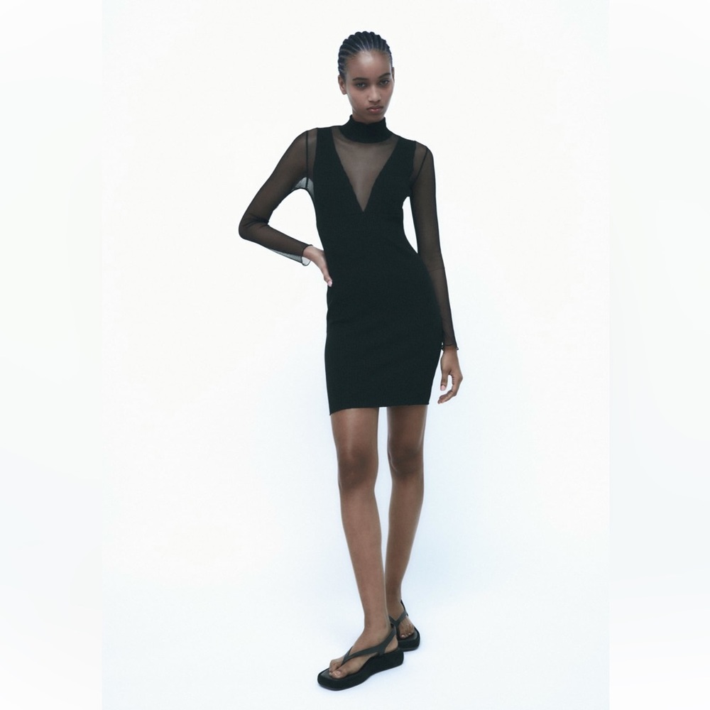 Zara COMBINATION TULLE DRESS. Black. Size S. New with Tags